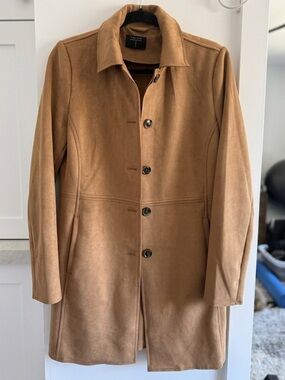 Camel Suede Button-Front Coat